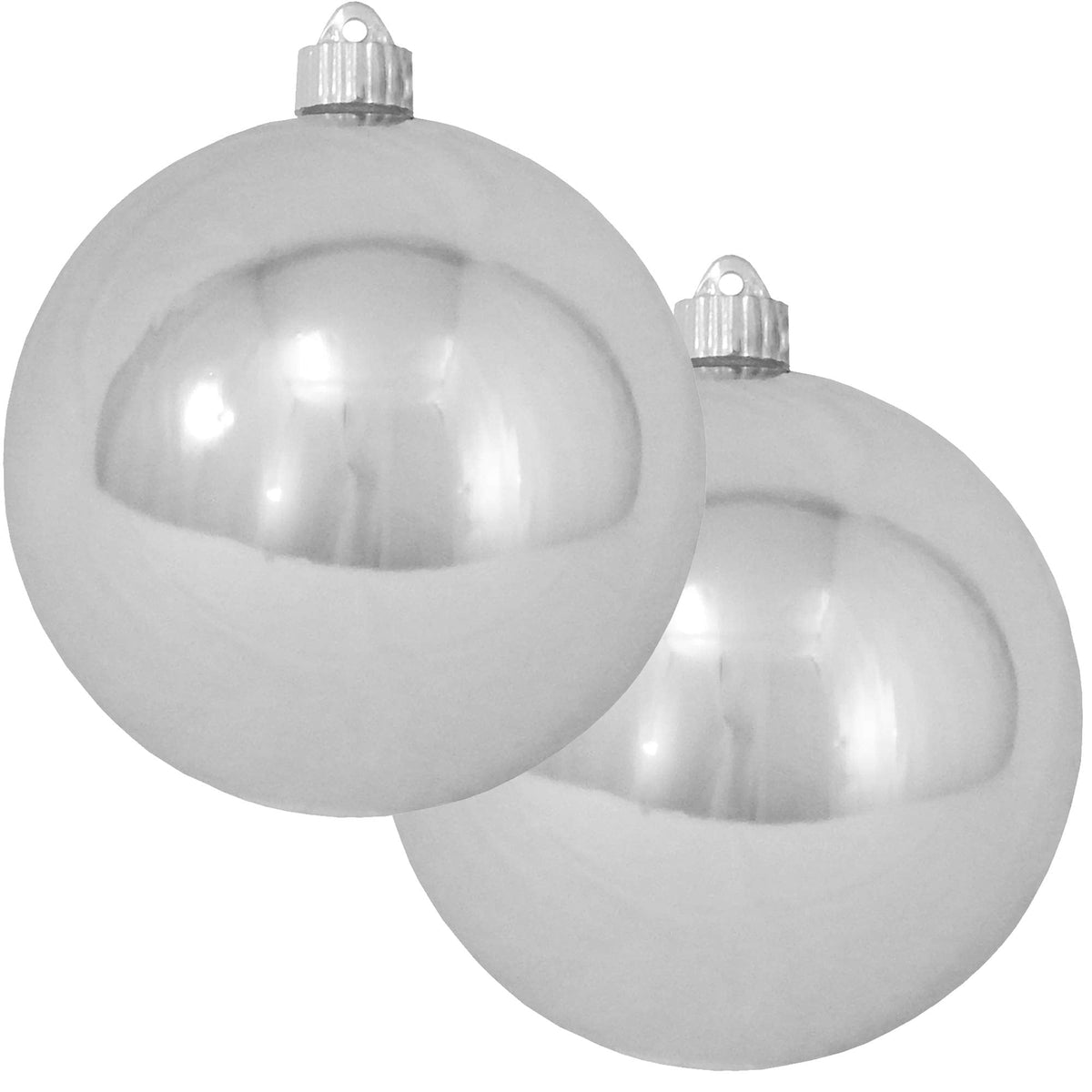 Christmas By Krebs 6" (150mm) Shiny Looking Glass Silver [2 Pieces] Solid Commercial Grade Indoor and Outdoor Shatterproof Plastic, UV and Water Resistant Ball Ornament Decorations