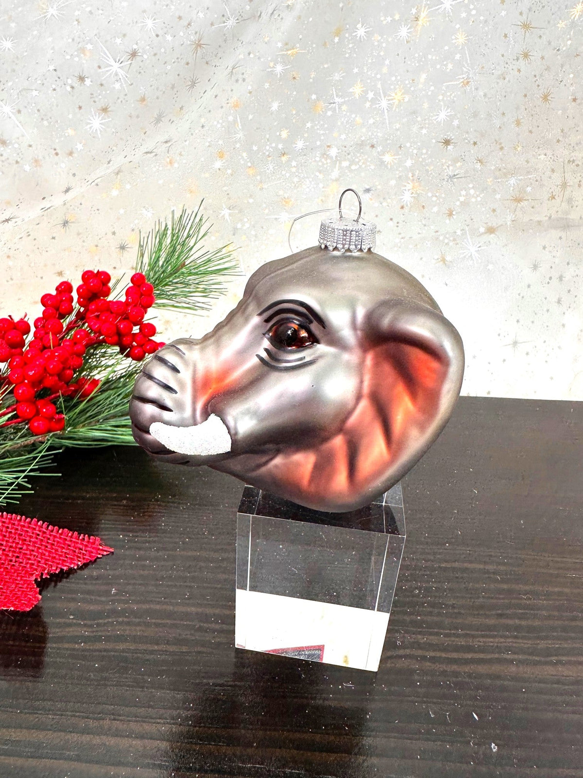 Christmas By Krebs Blown Glass  Collectible Tree Ornaments  (3 1/2" Elephant Head)
