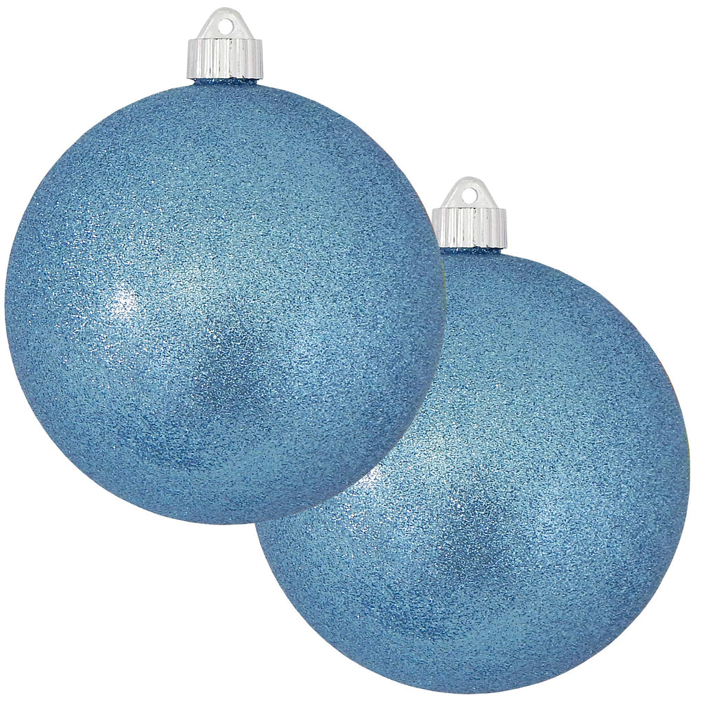 Christmas By Krebs 6" (150mm) Light Blue Glitter [2 Pieces] Solid Commercial Grade Indoor and Outdoor Shatterproof Plastic, Water Resistant Ball Ornament Decorations