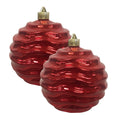 Christmas By Krebs 6" (150mm) Wavy Ripple Shiny Sonic Red [2 Pieces] Solid Commercial Grade Indoor and Outdoor Shatterproof Plastic, UV and Water Resistant Ball Ornament Decorations