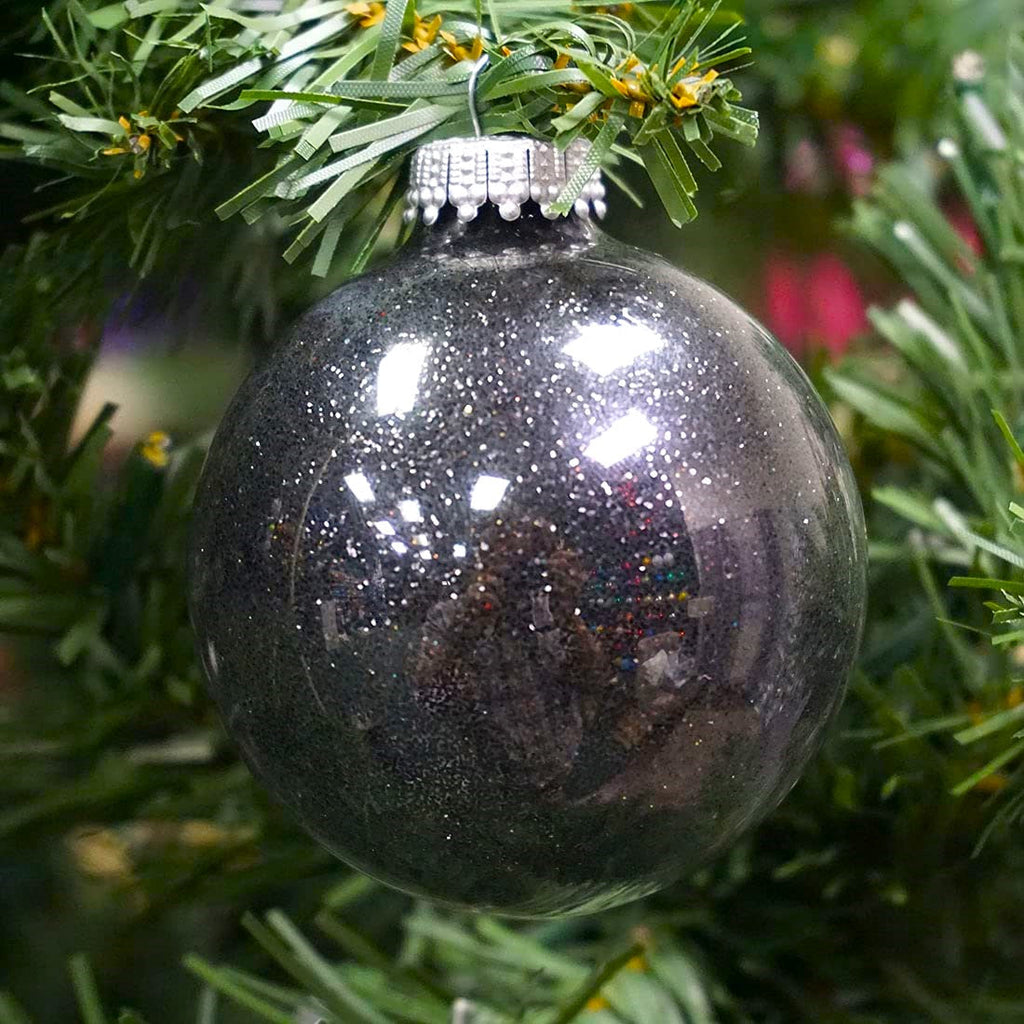 Glass Christmas Tree Ornaments - 67mm / 2.63" [6 Pieces] Designer Balls from Christmas By Krebs Seamless Hanging Holiday Decor (Black Sparkle)