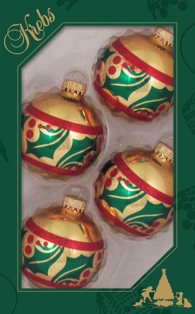 Christmas by Krebs Christmas Tree Ornaments 67mm/2.625" Decorated Glass Balls Handmade Seamless Hanging Holiday Decorations for Trees - Set of 4