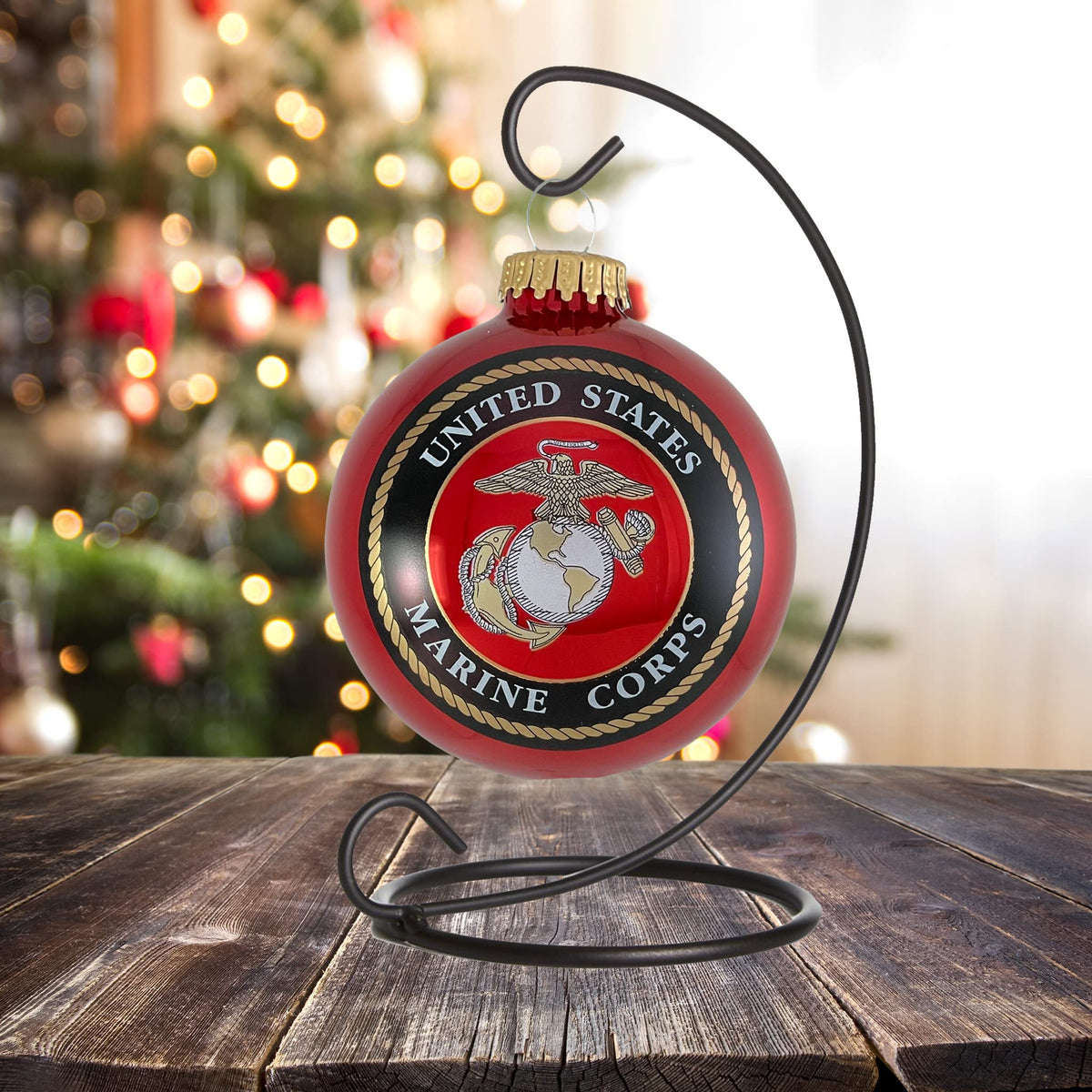Christmas Tree Ornaments Made in the USA - 80mm / 3.25" Decorated Collectible Glass Balls from Christmas by Krebs - Handmade Hanging Holiday Decoration for Trees (USM Logo and Hymn)