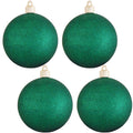 Christmas By Krebs 4" (100mm) Emerald Green Glitter [4 Pieces] Solid Commercial Grade Indoor and Outdoor Shatterproof Plastic, Water Resistant Ball Ornament Decorations