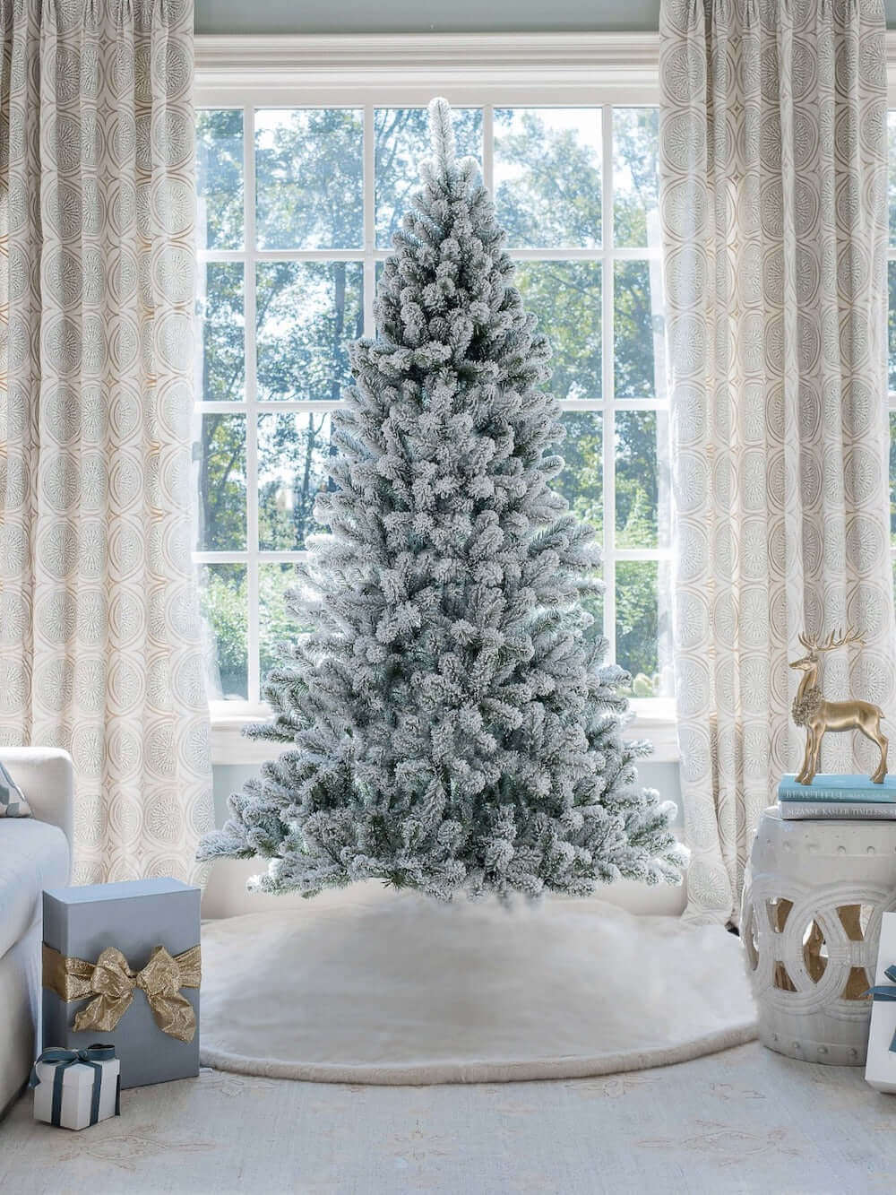 7' Prince Flock® Artificial Christmas Tree with 400 Warm White LED Lights