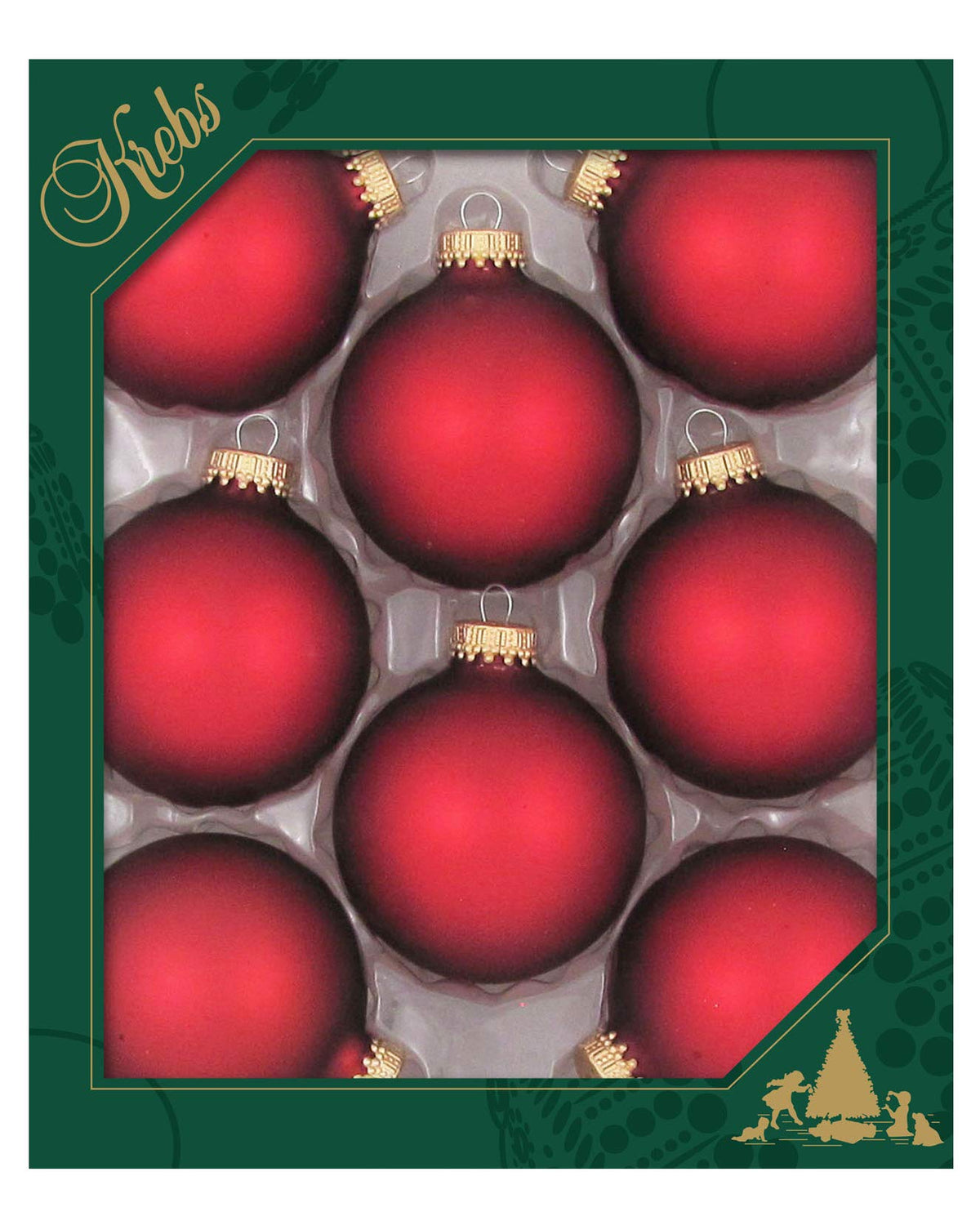 Christmas By Krebs Made in The USA Designer Seamless Glass Christmas Ball Ornaments, 2 5/8" (67mm), 8 Pieces (Velvet Red)