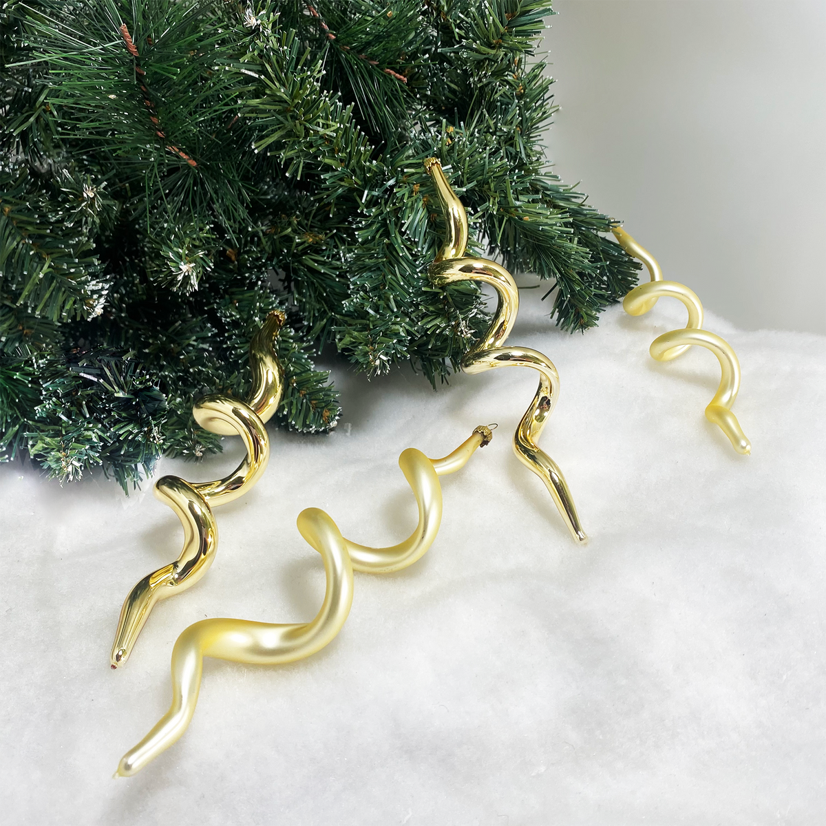 Glass Christmas Tree Ornaments - Decorated from Christmas by Krebs - Handmade Seamless Hanging Holiday Decorations for Trees (7 1/2" Aztec Gold & Gold Velvet Corkscrews [4 Pieces])