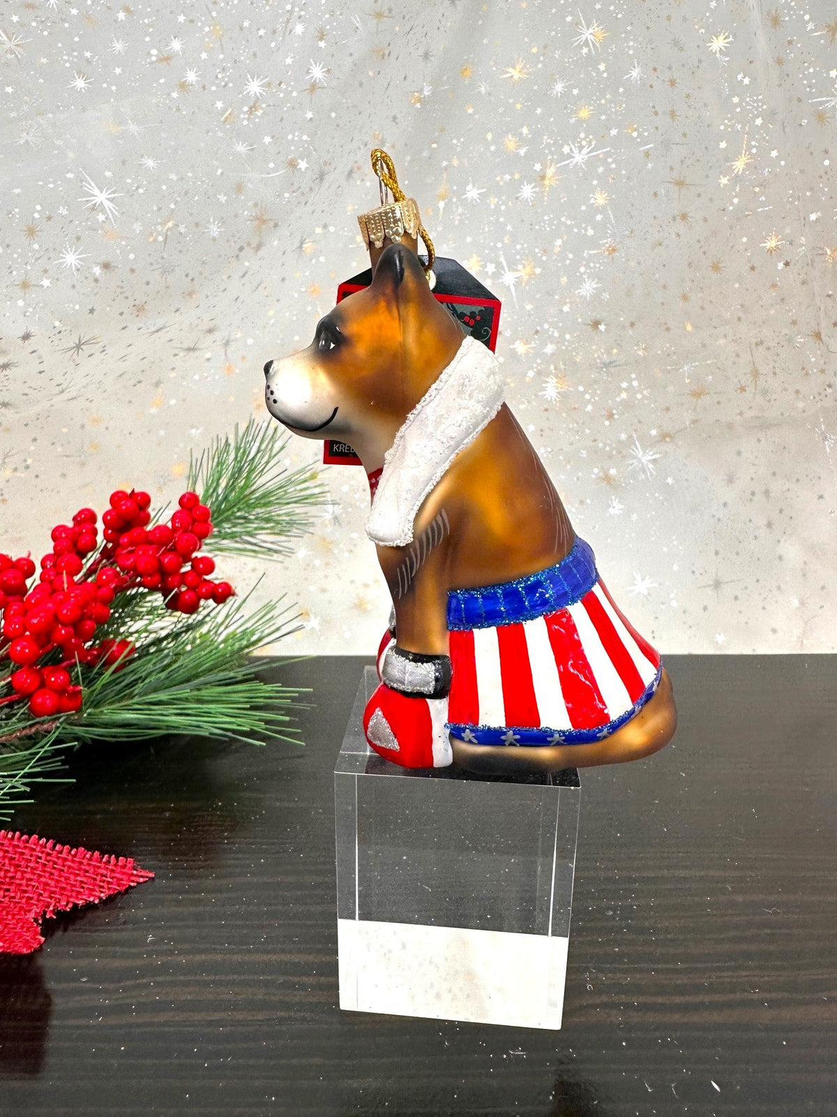 Christmas By Krebs Blown Glass  Collectible Tree Ornaments  (Boxer Dog)