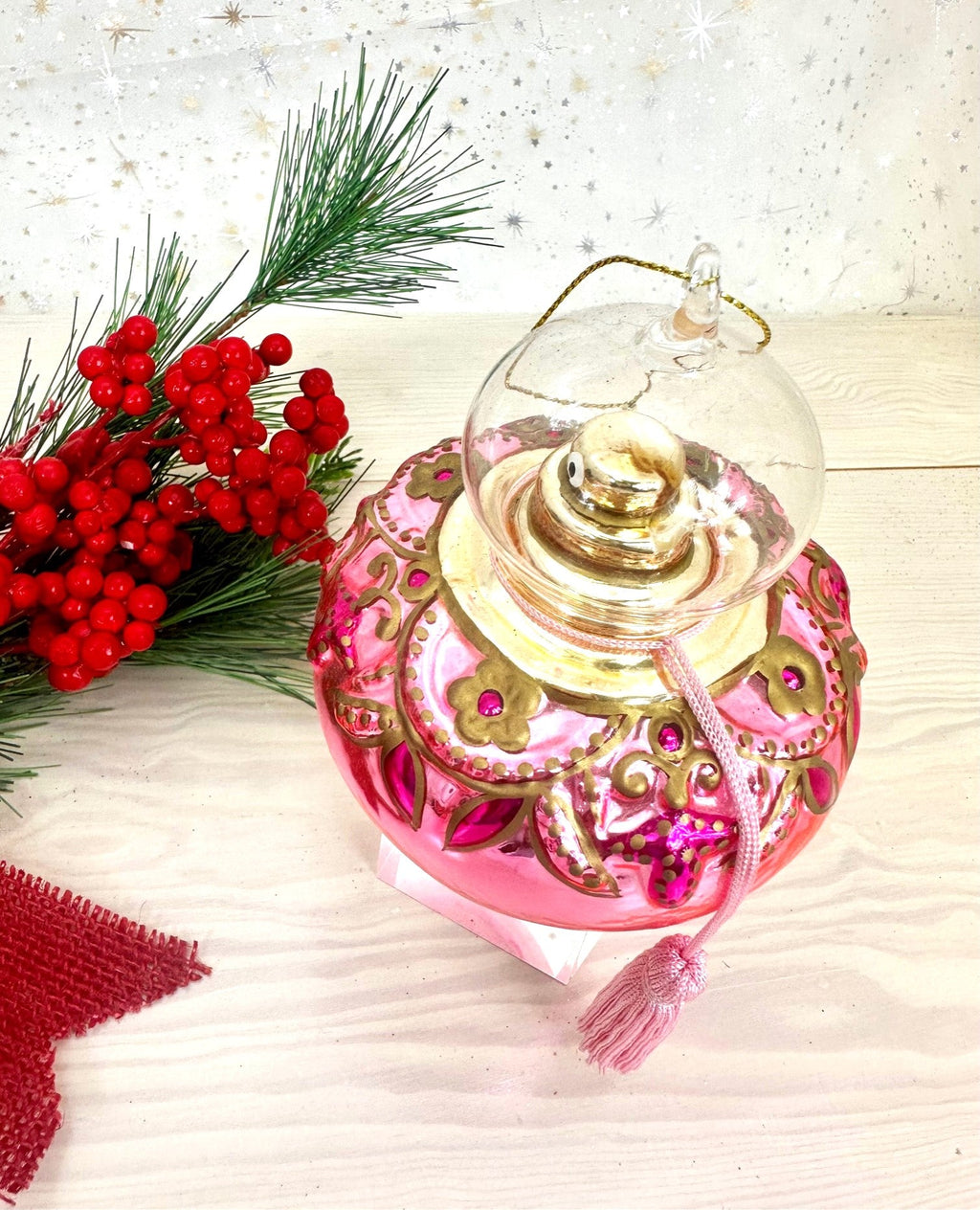 Christmas By Krebs Blown Glass  Collectible Tree Ornaments  (4 1/4" Perfume Bottle)