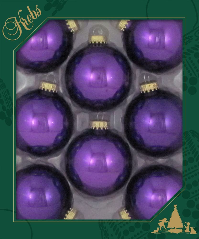 Christmas By Krebs 2 5/8" (67mm) Seamless Glass Ornament [8 Pieces], Decorated Designer Heirloom (Shiny Royal Lilac Purple)