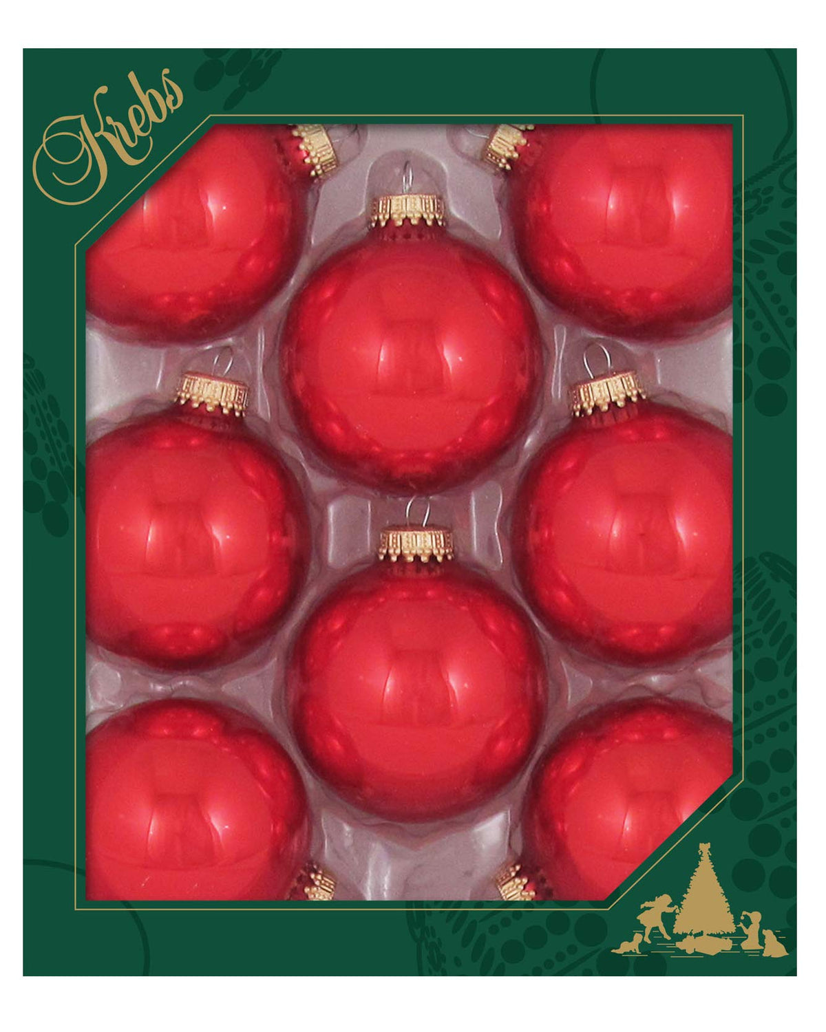 Christmas By Krebs Made in The USA Designer Seamless Glass Christmas Ball Ornaments, 2 5/8" (67mm), 8 Pieces (Candy Apple Red)