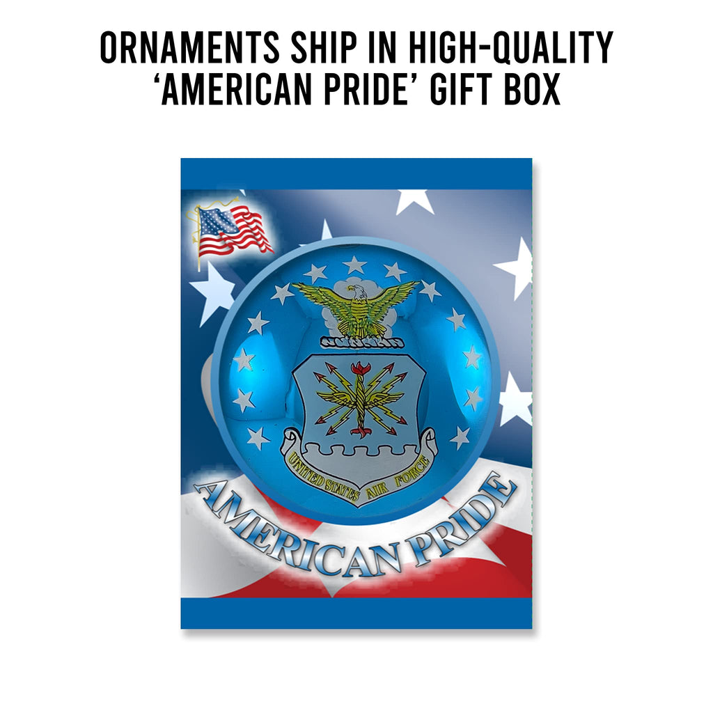 Christmas Tree Ornaments Made in the USA - 80mm / 3.25" Decorated Collectible Glass Balls from Christmas by Krebs - Handmade Hanging Holiday Decoration for Trees (USAF with Est Date, Flag)