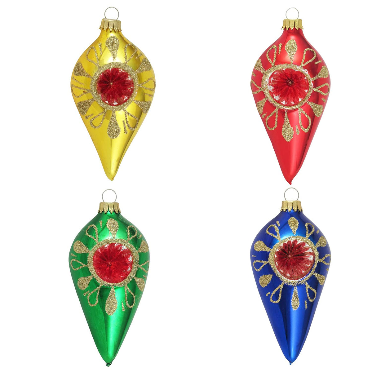 Glass Christmas Tree Ornaments - 67mm/2.63" [4 Pieces] Decorated Balls from Christmas by Krebs Seamless Hanging Holiday Decor (Traditional Colors 4" Drop Reflectors)