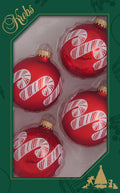 Glass Christmas Tree Ornaments - 67mm/2.625" [4 Pieces] Decorated Balls from Christmas by Krebs Seamless Hanging Holiday Decor (Candy Apple Red w/ White Glitter Candy Canes)