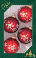 Glass Christmas Tree Ornaments - 67mm/2.63" [4 Pieces] Decorated Balls from Christmas by Krebs Seamless Hanging Holiday Decor (Christmas Red & Red Velvet Snowflakes)