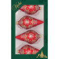 Glass Christmas Tree Ornaments - 67mm/2.63" [4 Pieces] Decorated Balls from Christmas by Krebs Seamless Hanging Holiday Decor (Red Velvet 4" Drops With Gold & Silver Snowflakes)
