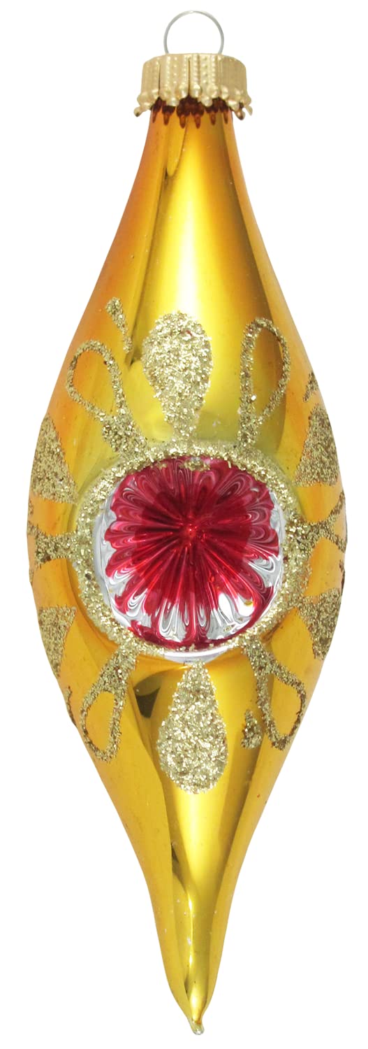 Glass Christmas Tree Ornaments - 67mm/2.63" [4 Pieces] Decorated Balls from Christmas by Krebs Seamless Hanging Holiday Decor (Traditional Colors 4" Finial Reflectors)