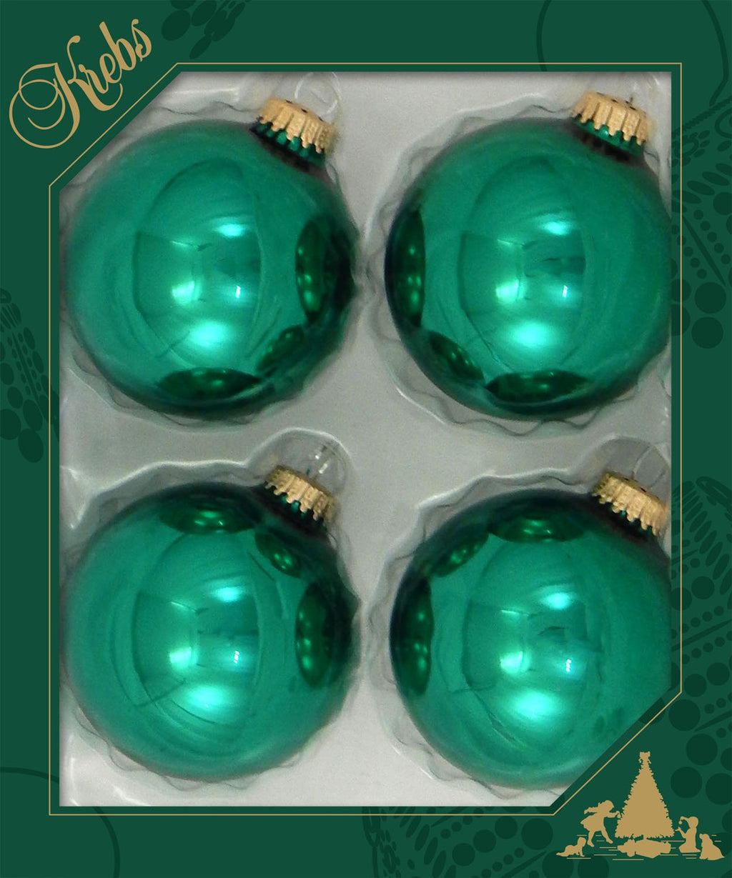 Glass Christmas Tree Ornaments - 80mm / 3.25" [4 Pieces] Designer Balls from Christmas By Krebs Seamless Hanging Holiday Decor (Emerald Green)