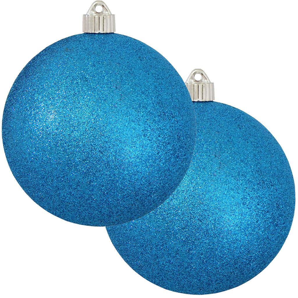 Christmas By Krebs 6" (150mm) Aqua Blue Glitter [2 Pieces] Solid Commercial Grade Indoor and Outdoor Shatterproof Plastic, Water Resistant Ball Ornament Decorations