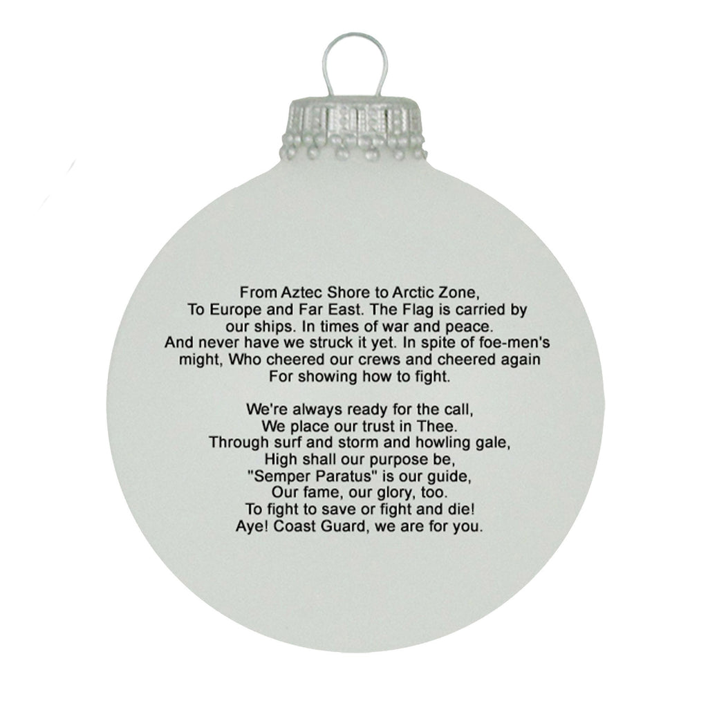 Christmas Tree Ornaments Made in the USA - 80mm / 3.25" Decorated Collectible Glass Balls from Christmas by Krebs - Handmade Hanging Holiday Decoration for Trees (USCG Logo & Hymn)