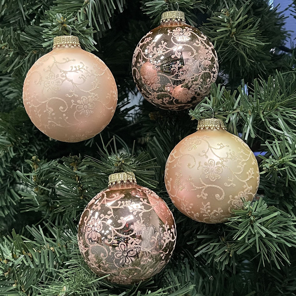 Glass Christmas Tree Ornaments - 67mm/2.63" [4 Pieces] Decorated Balls from Christmas by Krebs Seamless Hanging Holiday Decor
