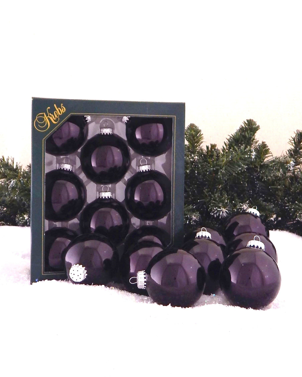 Christmas By Krebs 2 5/8" (67mm) Seamless Glass Ornament [8 Pieces], Decorated Designer Heirloom (Shiny Black )