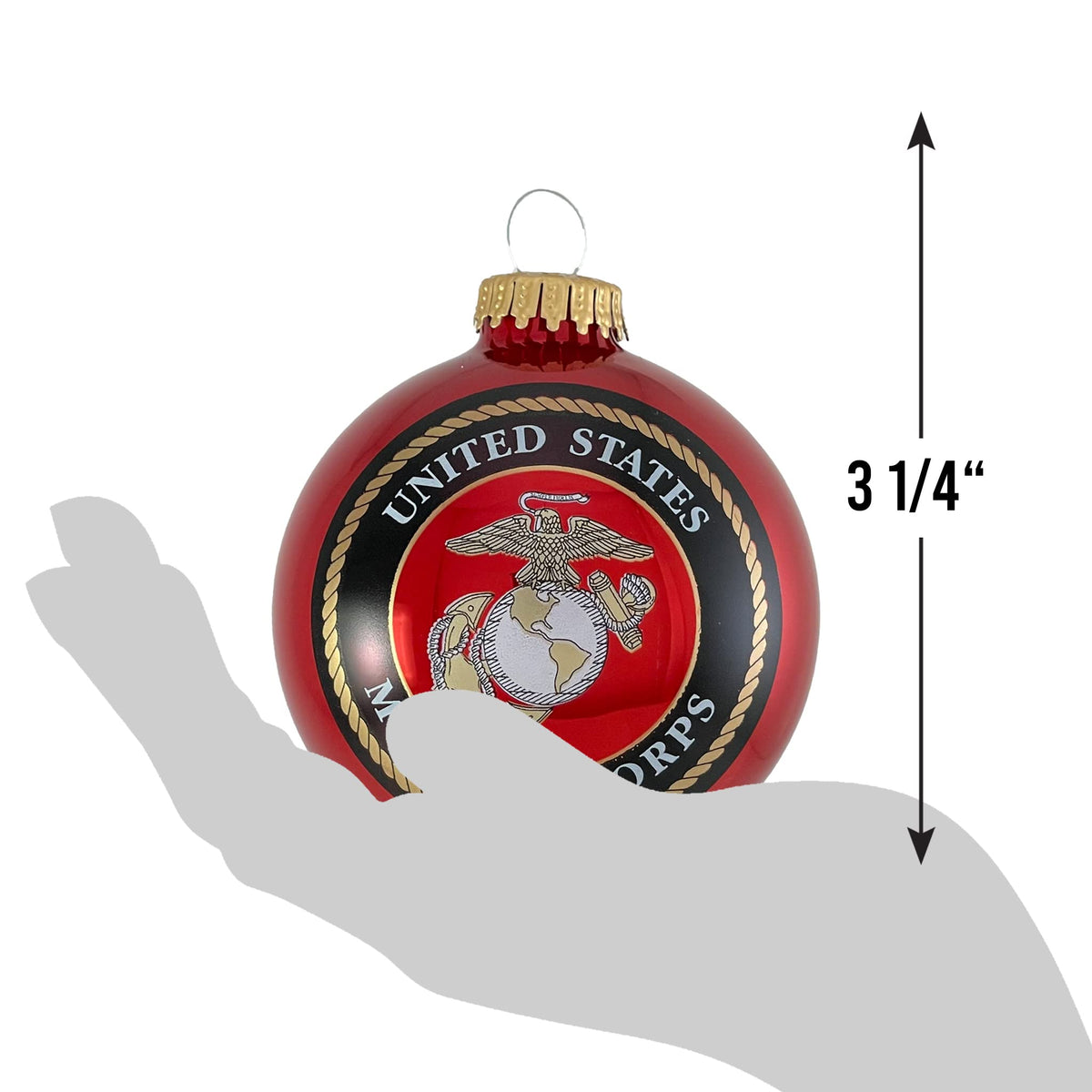 Christmas Tree Ornaments Made in the USA - 80mm / 3.25" Decorated Collectible Glass Balls from Christmas by Krebs - Handmade Hanging Holiday Decoration for Trees (USM Logo and Hymn)