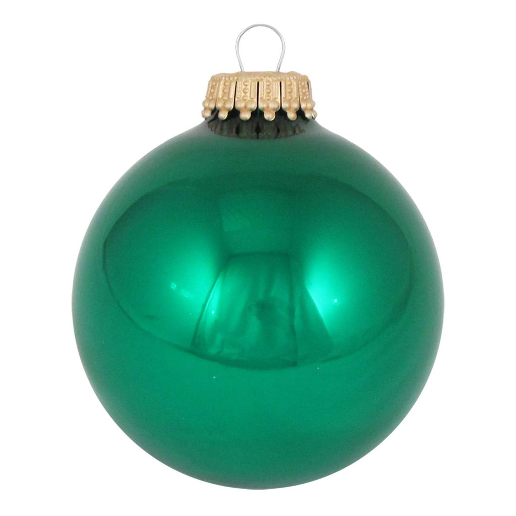 Glass Christmas Tree Ornaments - 50mm / 2" [12 Pieces] Designer Balls from Christmas by Krebs - Handmade Seamless Hanging Holiday Decorations for Trees (Green)