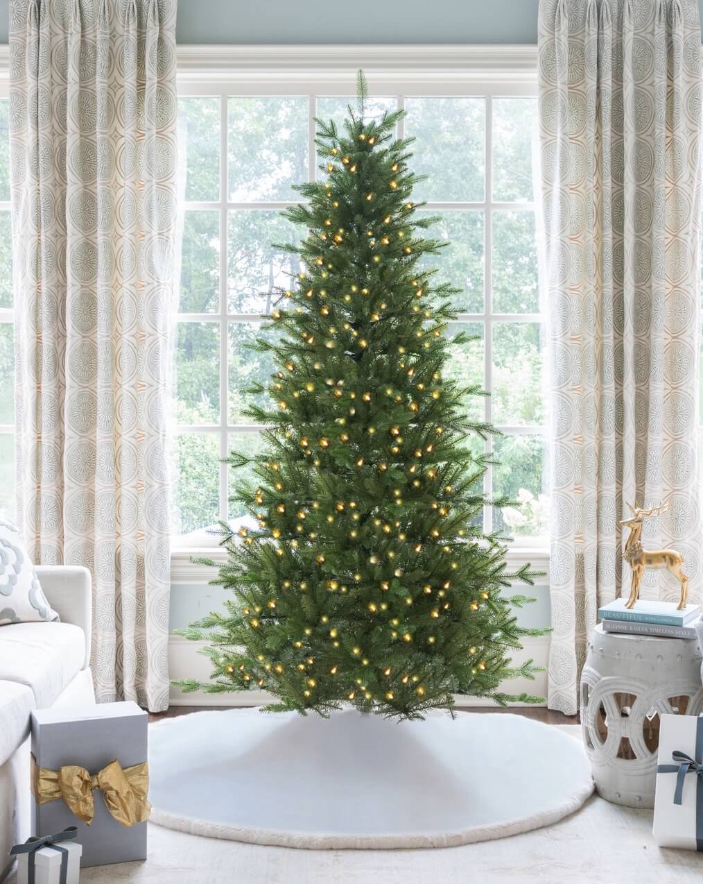 10' Alpine Fir Slim Artificial Christmas Tree 1000 Warm White LED Lights