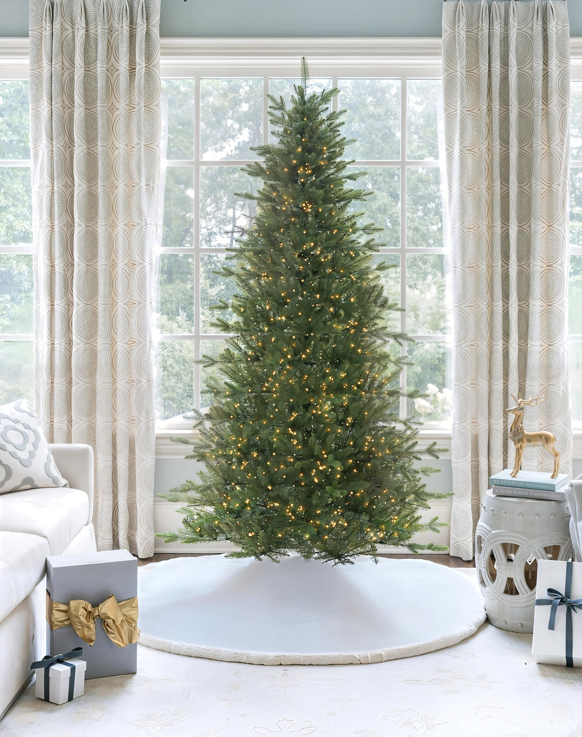 9' Alpine Fir Slim Artificial Christmas Tree 3000 Lux LED Lights