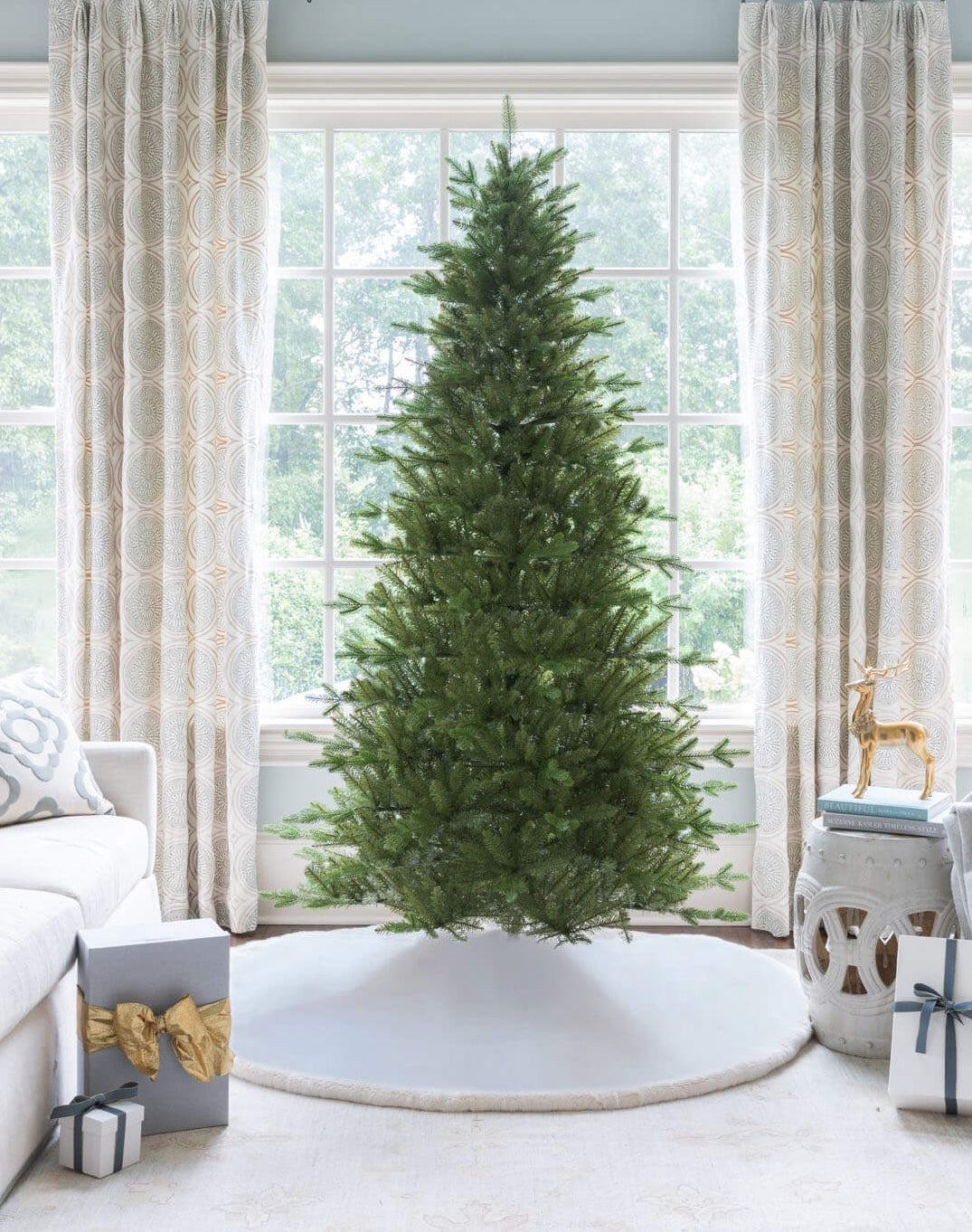 7.5' Alpine Fir Slim Artificial Christmas Tree 650 Warm White LED Lights