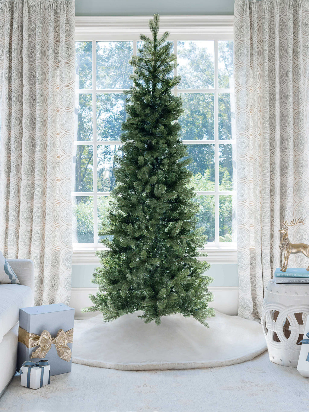 9' King Douglas Fir Slim Artificial Christmas Tree with 1000 Warm White & Multi-Color LED Lights