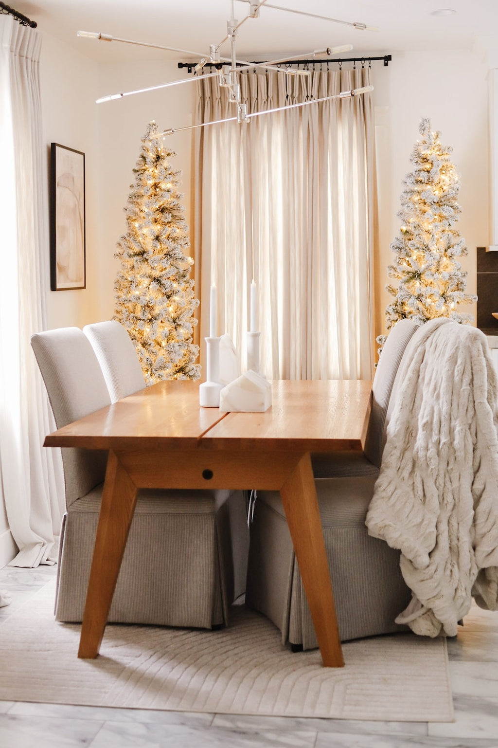 9' Prince Flock® Pencil Artificial Christmas Tree with 600 Warm White LED Lights