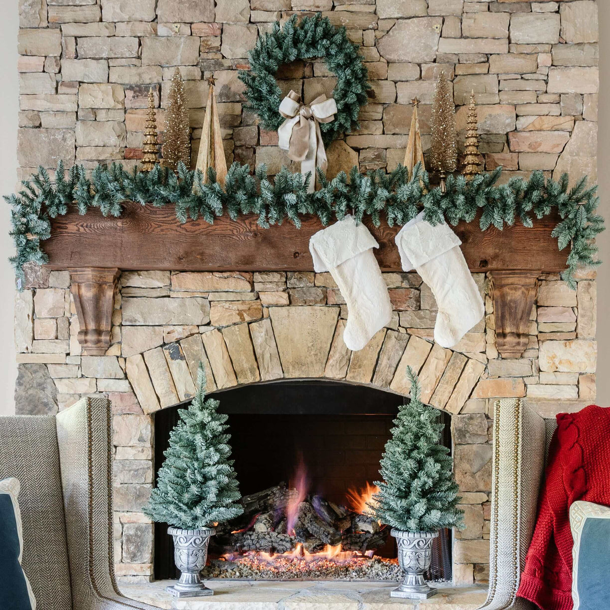 Tribeca Blue Spruce Collection 4-Piece Set with Warm White LED Lights (Battery Operated)