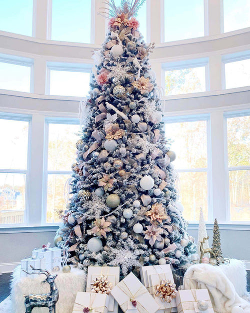12' King Flock® Artificial Christmas Tree Unlit