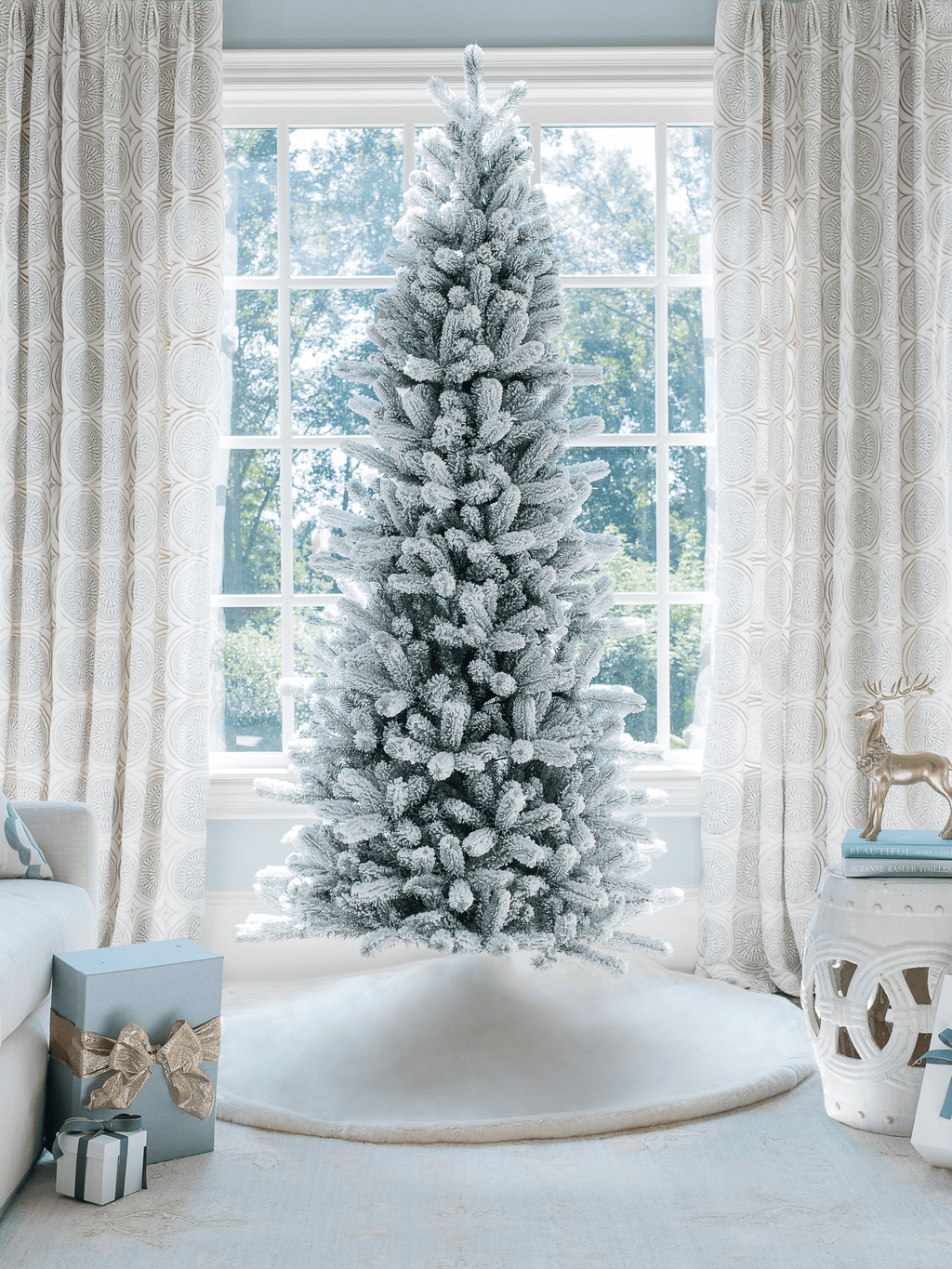 12' King Flock® Slim Artificial Christmas Tree Unlit