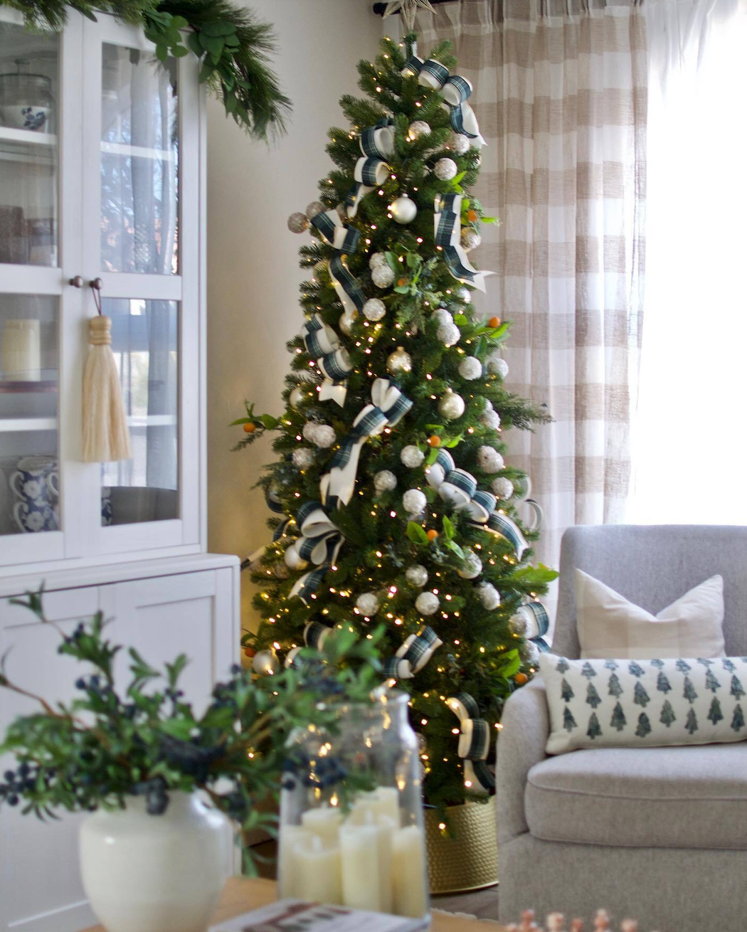 7.5' King Douglas Fir Slim Artificial Christmas Tree with 800 Warm White & Multi-Color LED Lights