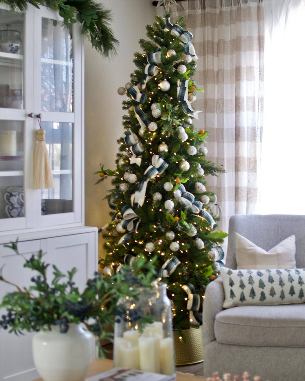 12' King Douglas Fir Slim Artificial Christmas Tree with Warm White & Multi-Color LED Lights