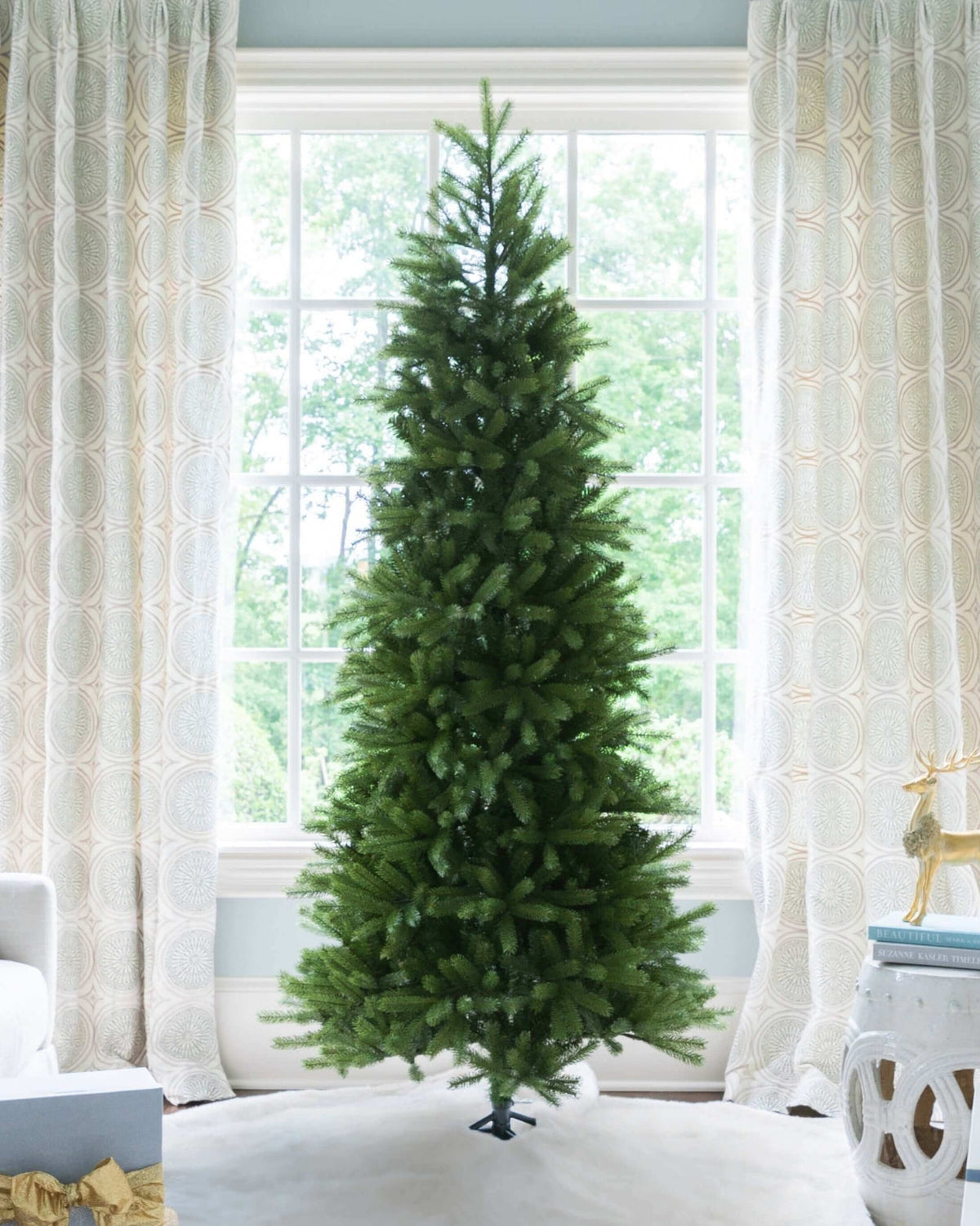 7.5' King Fraser Fir Slim Artificial Christmas Tree with 750 Warm White & Multi-Color LED Lights