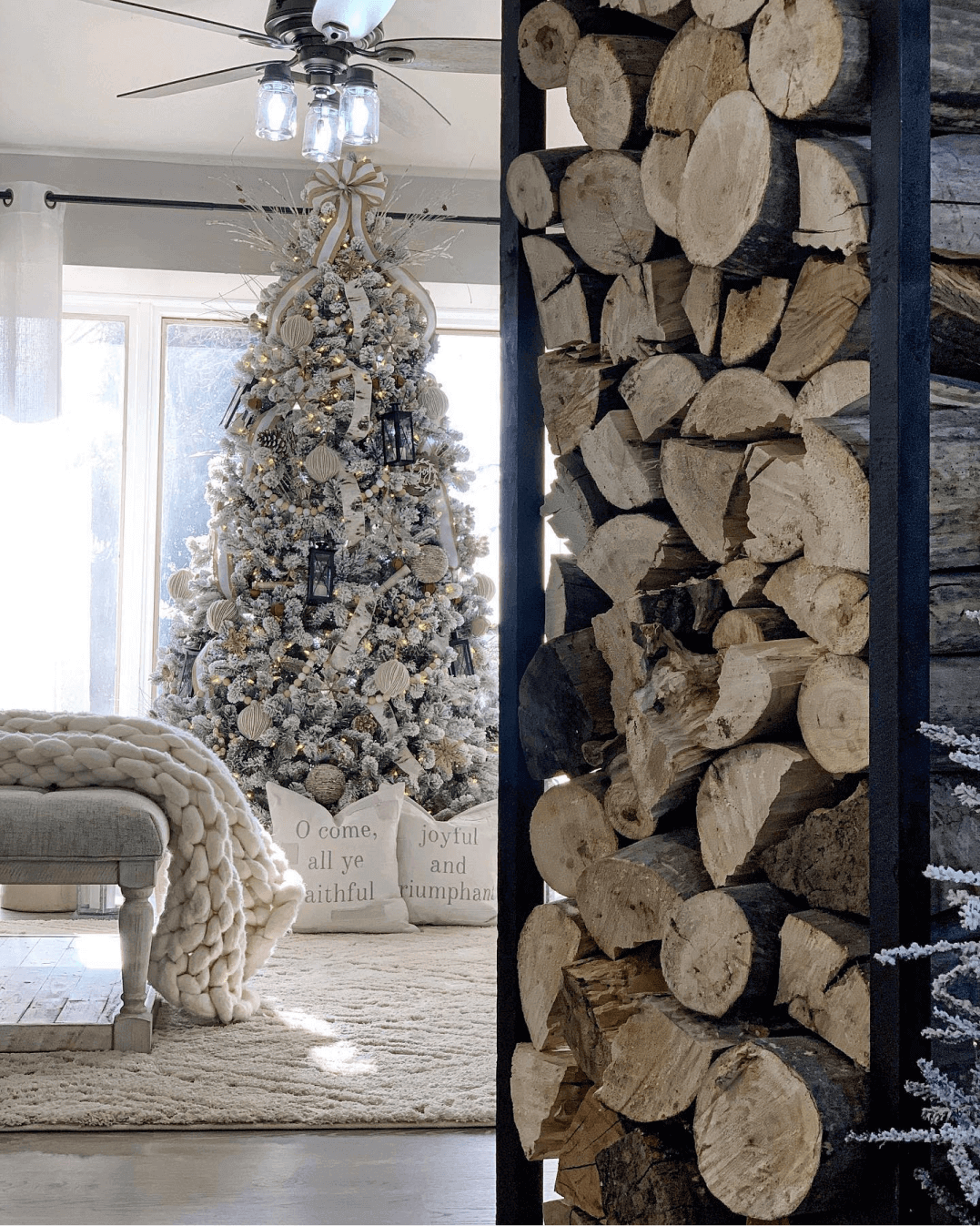 12' King Flock® Artificial Christmas Tree with 1650 Warm White LED Lights