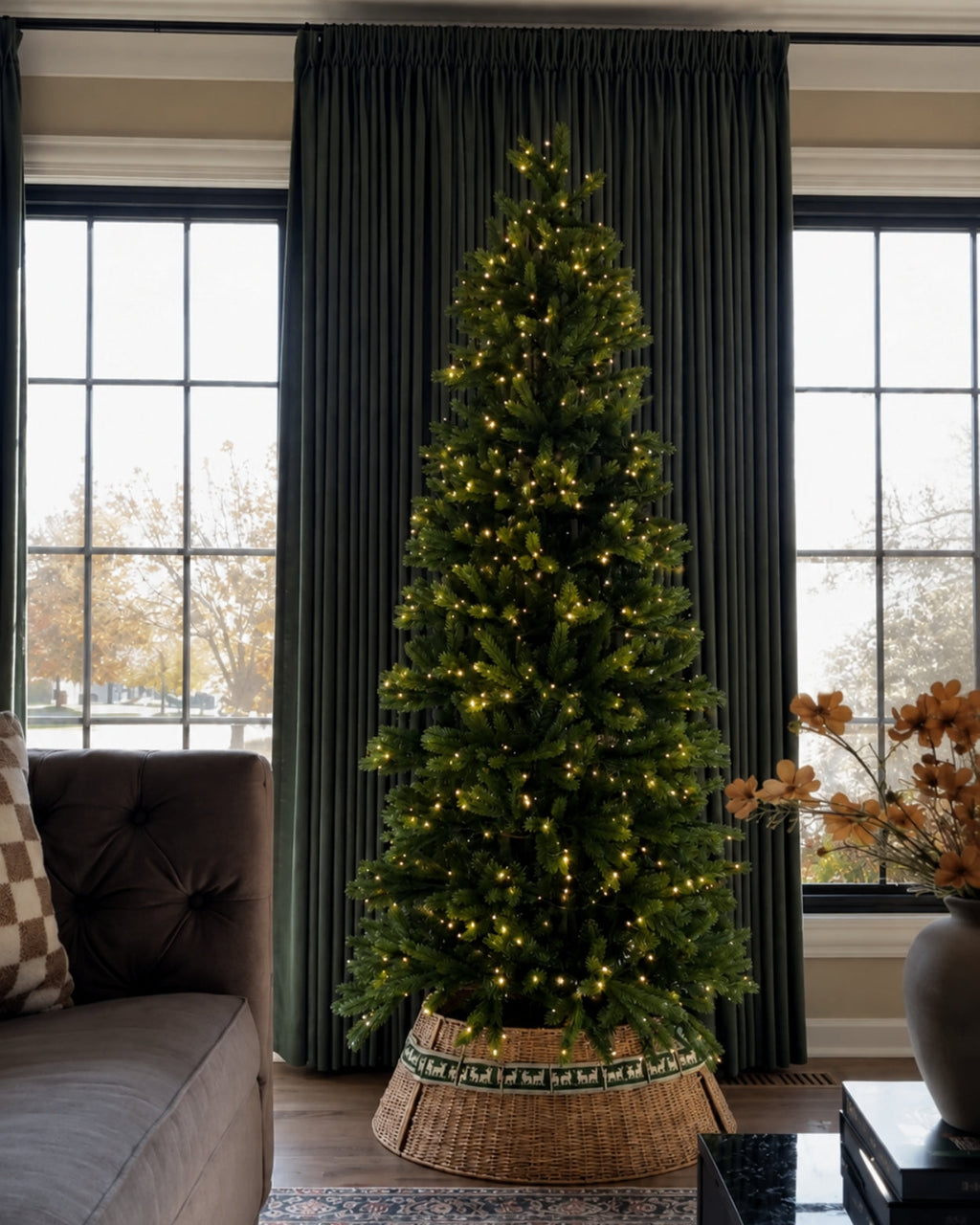 10' King Fraser Fir Slim Artificial Christmas Tree with 1100 Warm White LED Lights