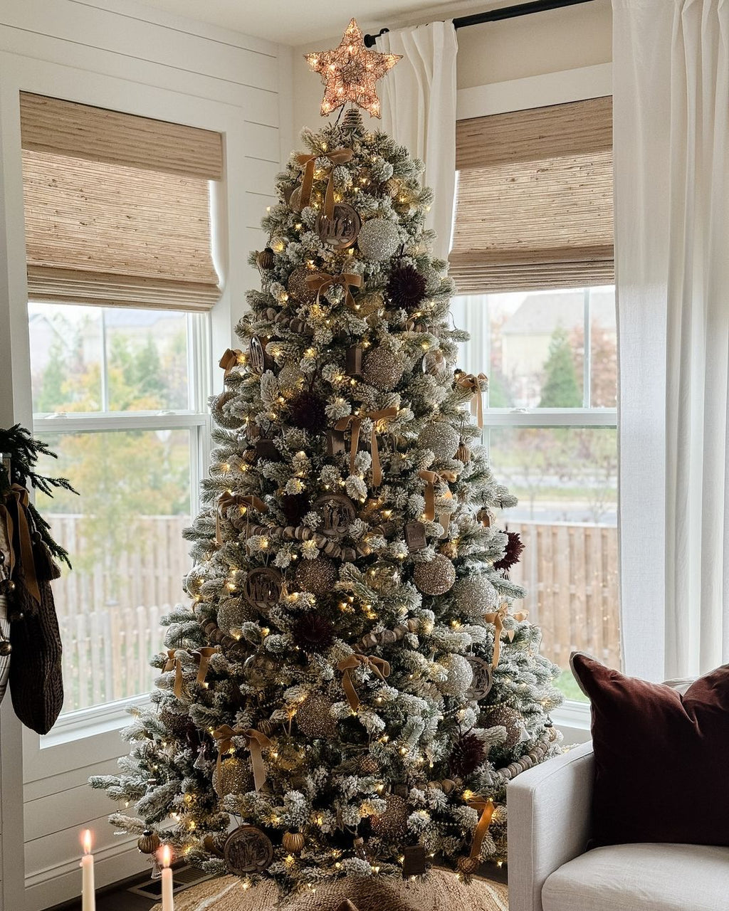 9' King Flock® Artificial Christmas Tree with 1100 Warm White LED Lights