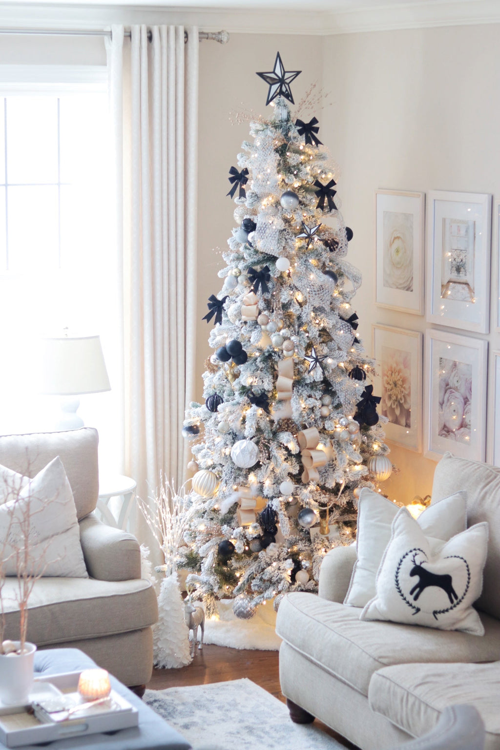 12' King Flock® Slim Artificial Christmas Tree with 1250 Warm White LED Lights