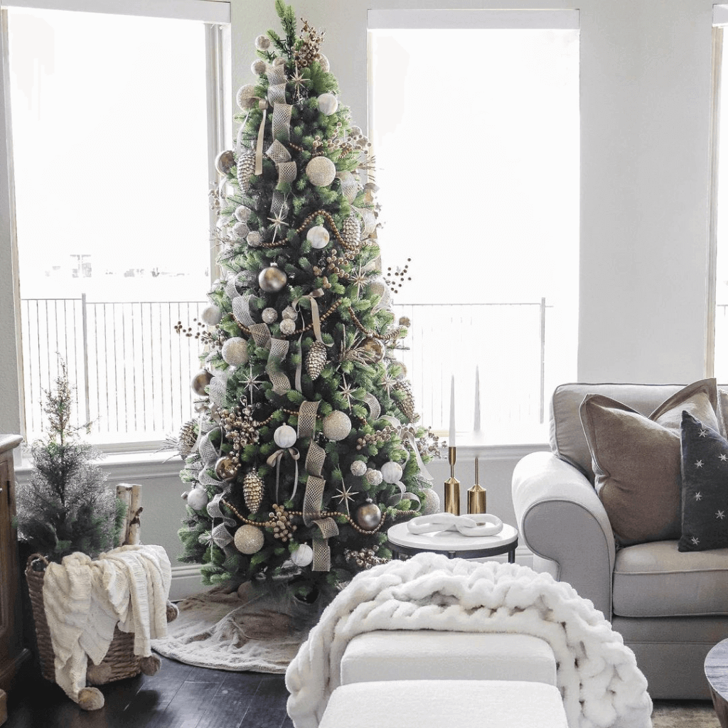 12' Royal Fir Slim Artificial Christmas Tree with 1900 Warm White & Multi-Color LED Lights