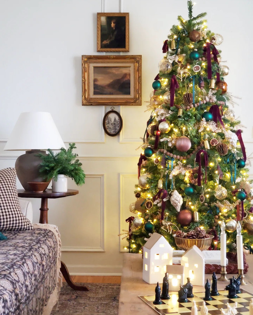 7.5' Royal Fir Slim Artificial Christmas Tree with 650 Warm White & Multi-Color LED Lights