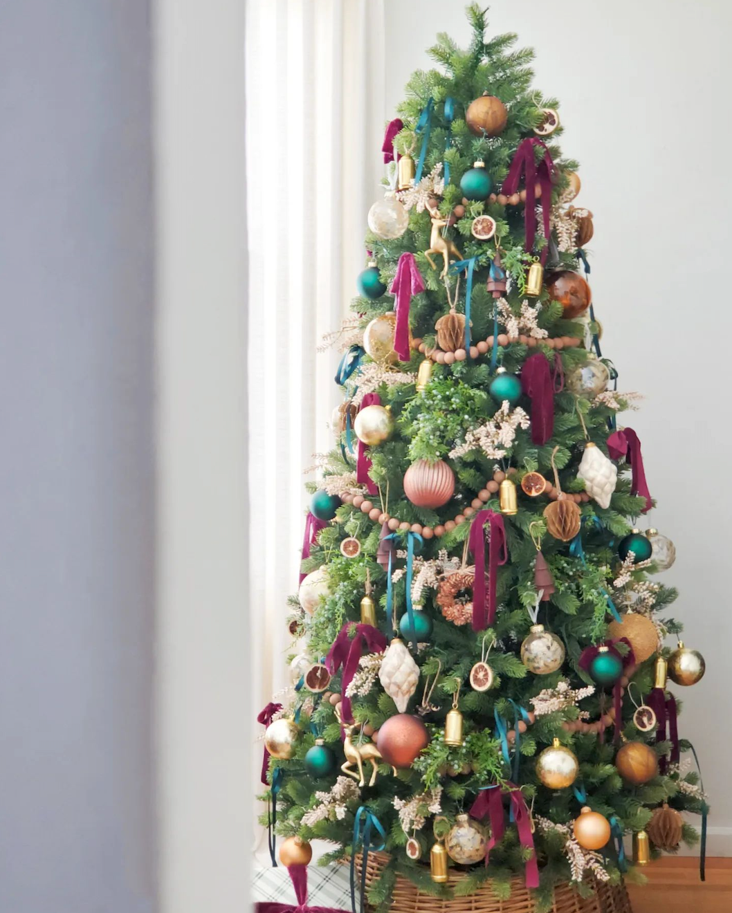 7.5' Royal Fir Slim Artificial Christmas Tree with 650 Warm White & Multi-Color LED Lights