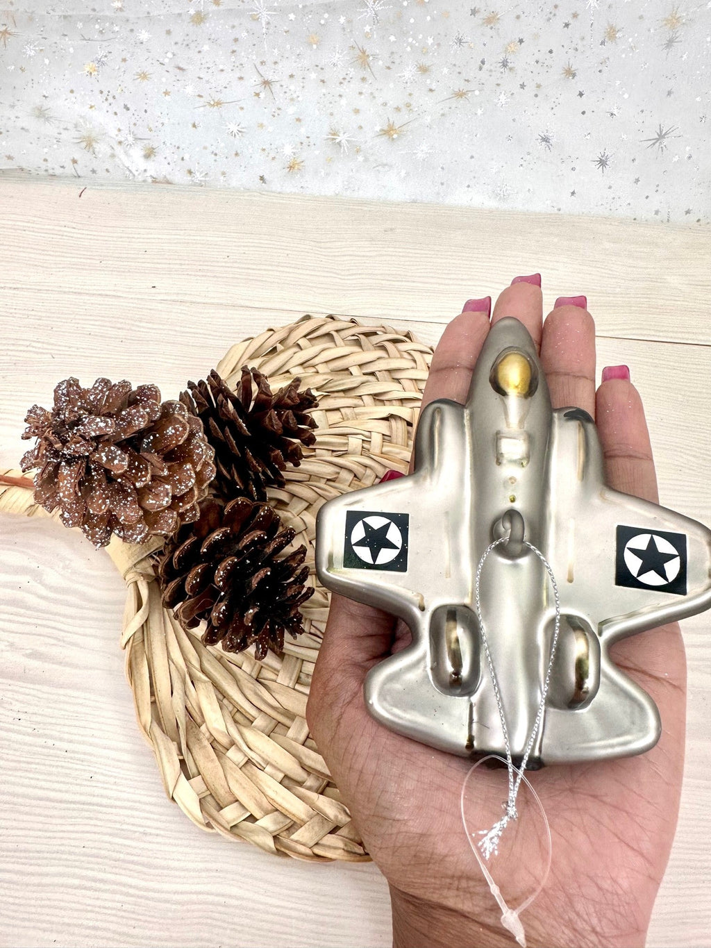 Christmas By Krebs Blown Glass  Collectible Tree Ornaments  (5" Fighter Jet)