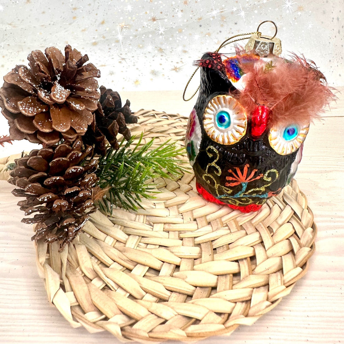 Christmas By Krebs Blown Glass  Collectible Tree Ornaments  (3 3/4" Boho Owl)