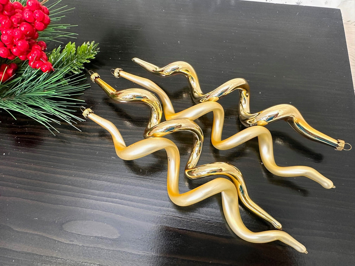 Glass Christmas Tree Ornaments - Decorated from Christmas by Krebs - Handmade Seamless Hanging Holiday Decorations for Trees (7 1/2" Aztec Gold & Gold Velvet Corkscrews [4 Pieces])