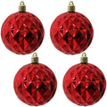 Christmas By Krebs 4" (100mm) Diamond Shiny Sonic Red [4 Pieces] Solid Commercial Grade Indoor and Outdoor Shatterproof Plastic, UV and Water Resistant Ball Ornament Decorations